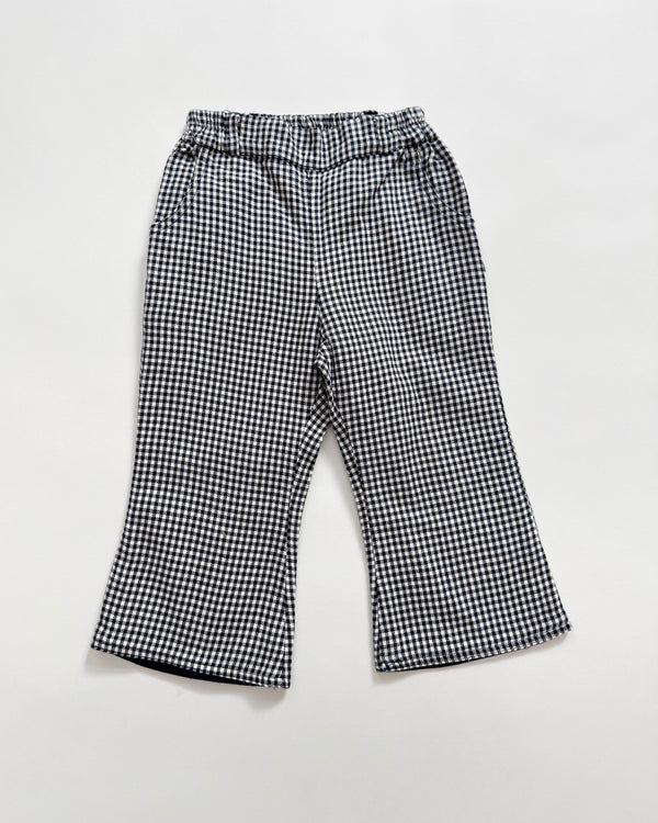 Cotton Lined Gingham Flared Trousers With Elastic Waist 2Y