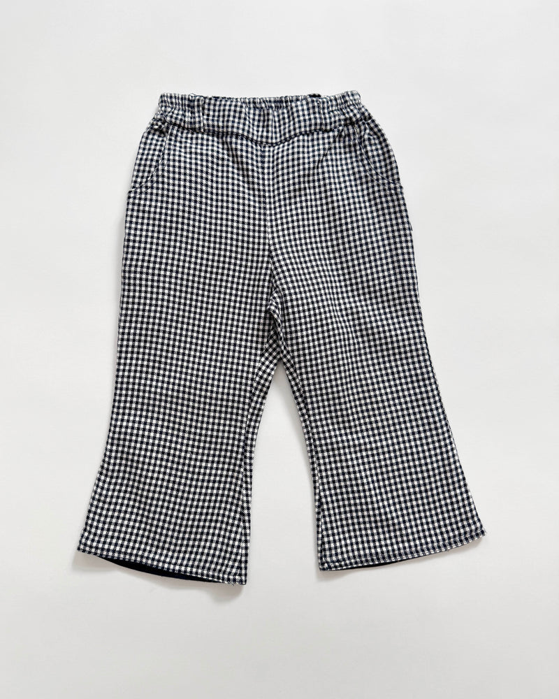 Cotton Lined Gingham Flared Trousers With Elastic Waist 2Y