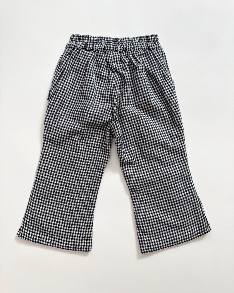 Cotton Lined Gingham Flared Trousers With Elastic Waist 2Y