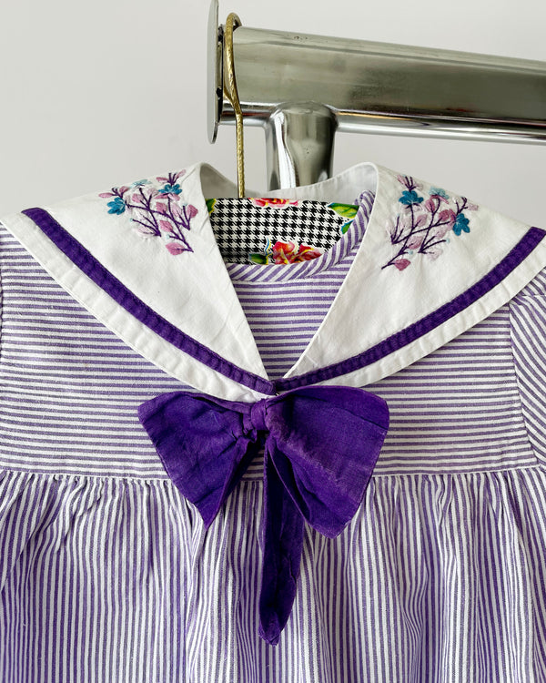 Handmade Striped Sailor Dress With Embroidered Collar