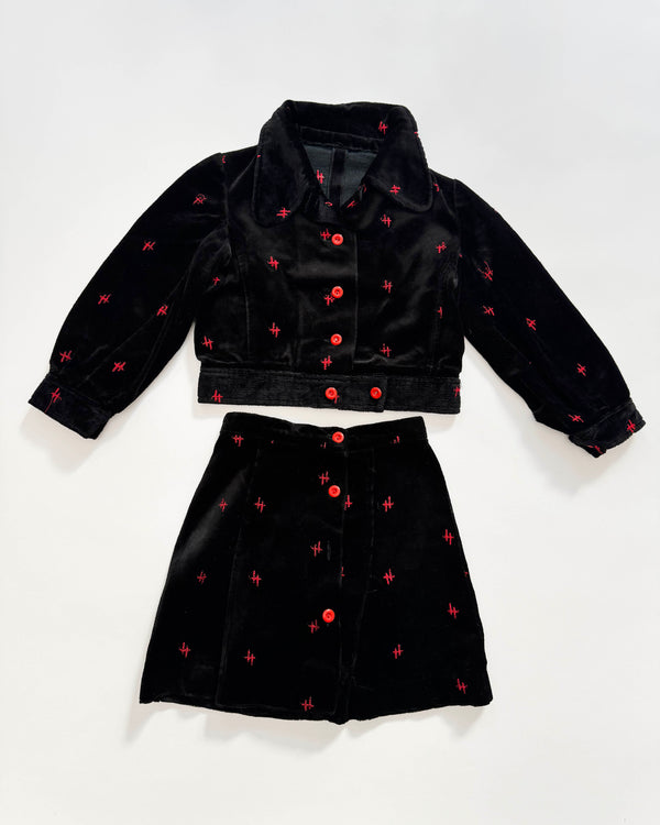 Handmade Embroidered Velvet Two Piece Set 3Y