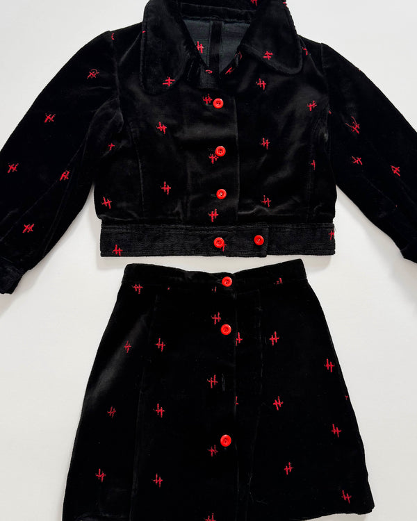 Handmade Embroidered Velvet Two Piece Set 3Y