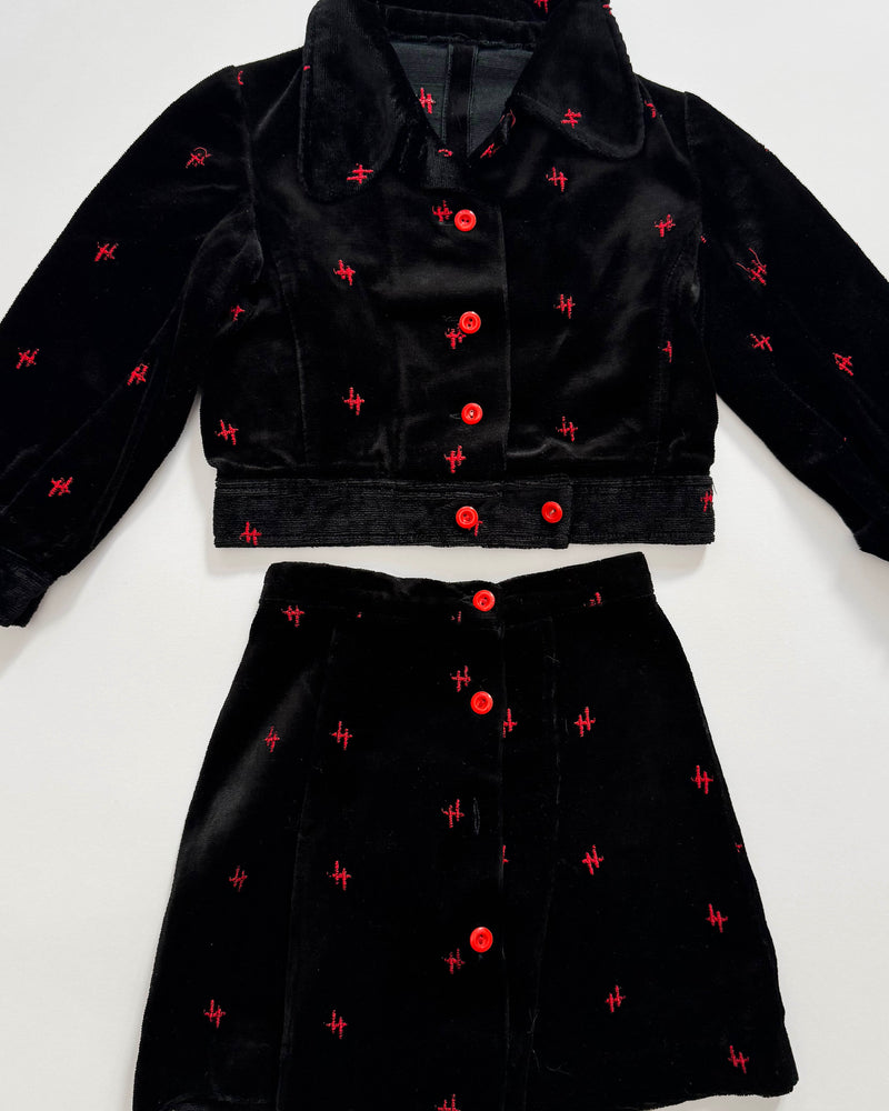 Handmade Embroidered Velvet Two Piece Set 3Y