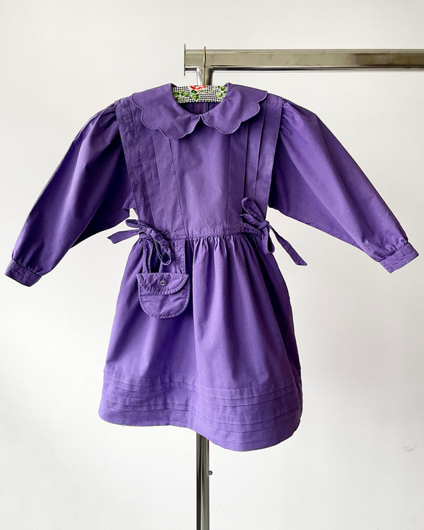 Vintage Purple Cotton Dress With Tiny Pocket