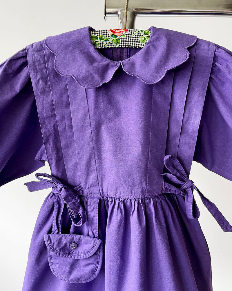 Vintage Purple Cotton Dress With Tiny Pocket