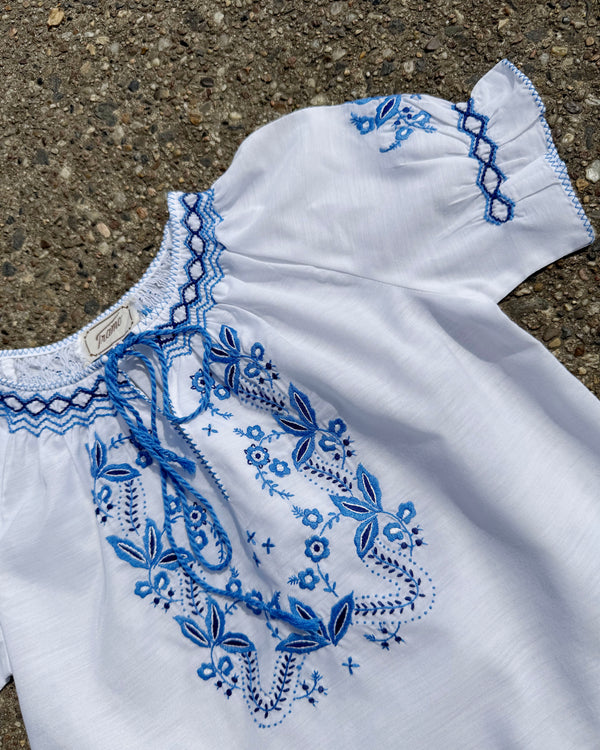 Embroidered Cotton Blouse With Smock Details 4Y