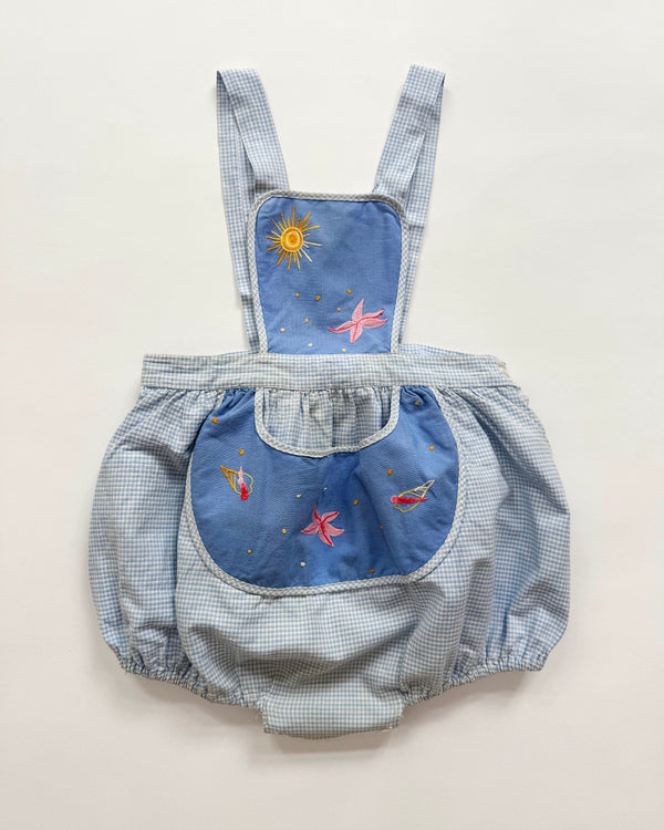 50s Embroidered Sea Life Gingham Cotton Romper 18-24M