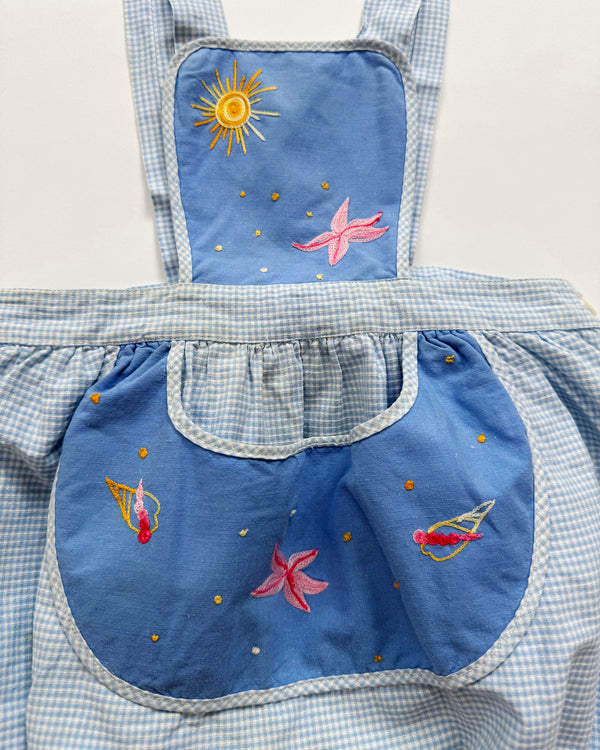 50s Embroidered Sea Life Gingham Cotton Romper 18-24M