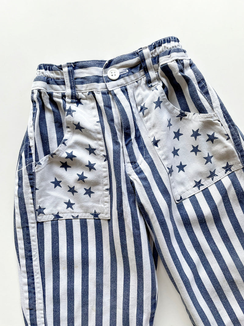 Vintage Striped Denim Trousers With Elastic Waist