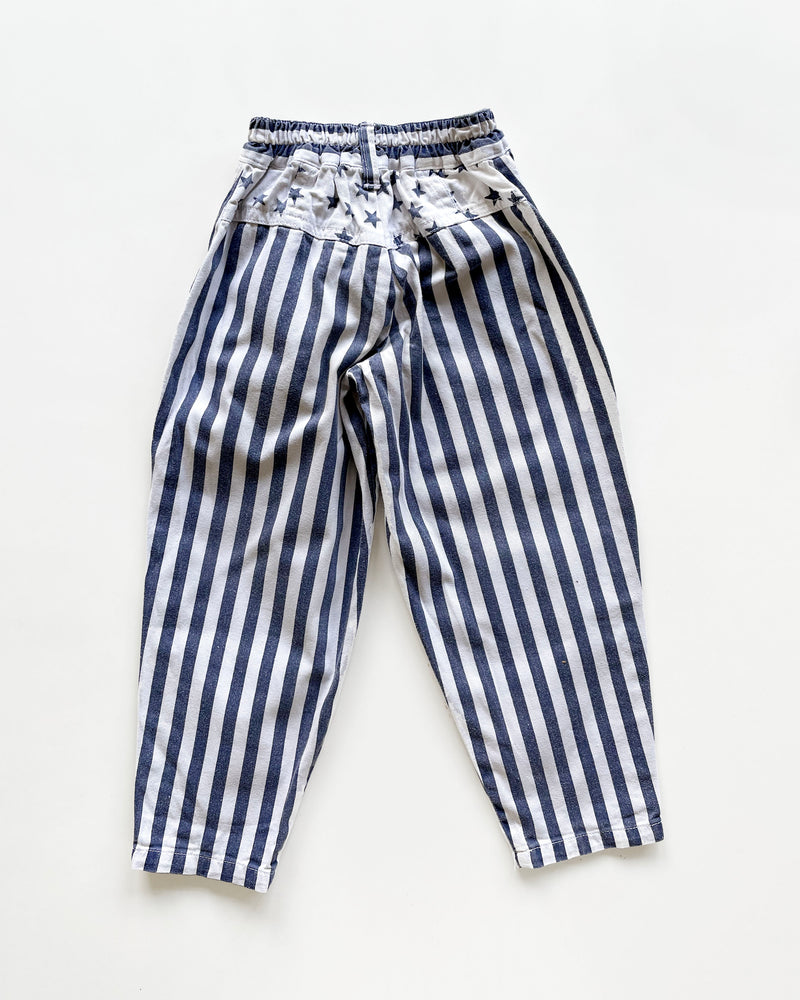 Vintage Striped Denim Trousers With Elastic Waist
