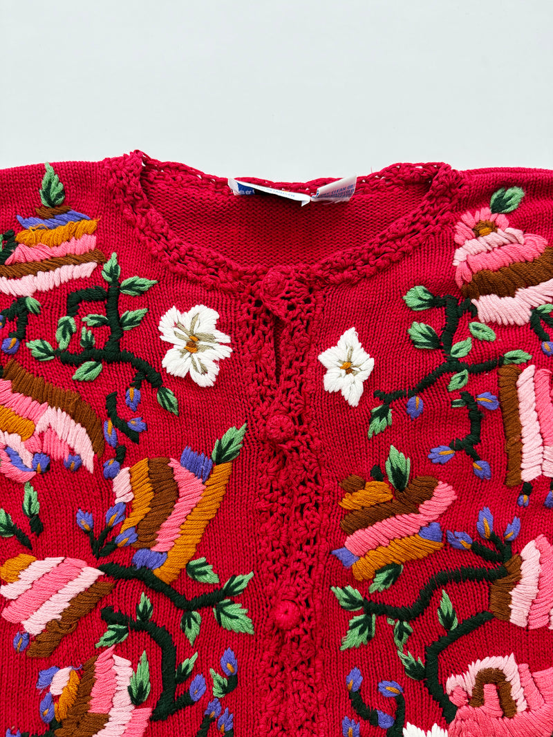 1995 Vintage Hand-Embroidered Cotton Cardigan