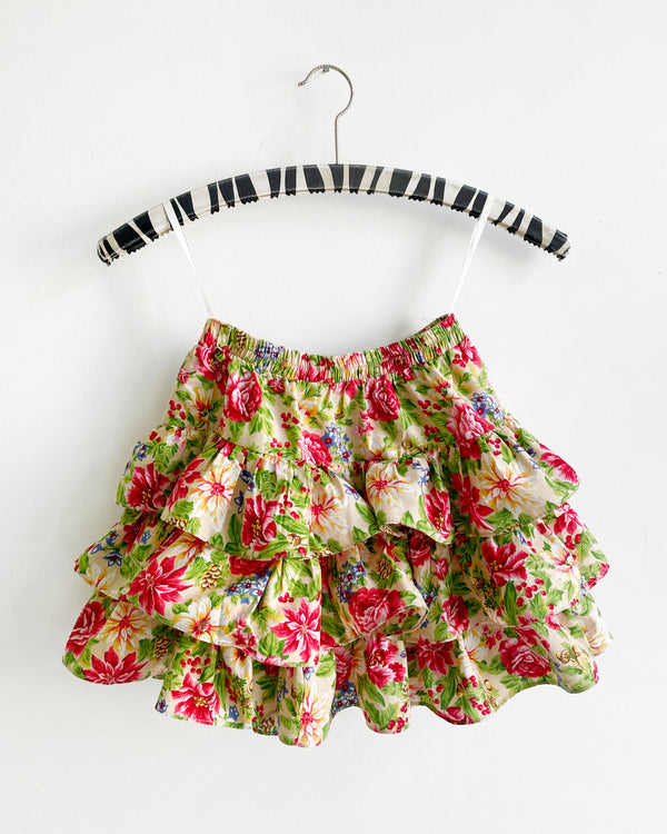 Vintage Floral Cotton Skirt With Elastic Waist