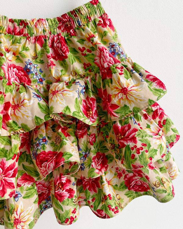 Vintage Floral Cotton Skirt With Elastic Waist