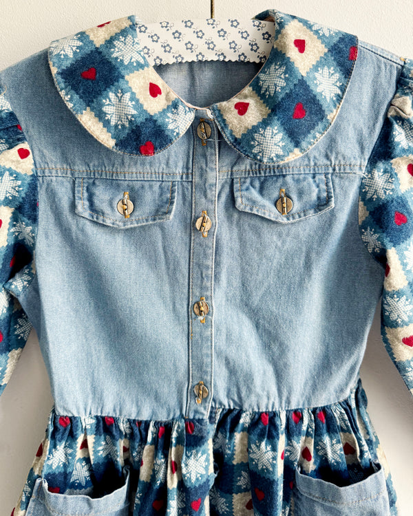 Vintage Denim Flannel Patchwork Dress