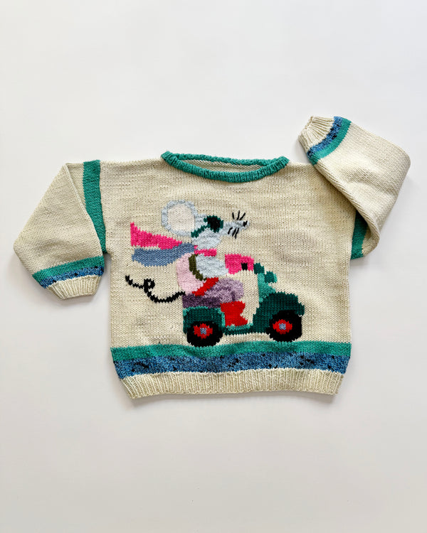 Handmade Front & Back Mouse On Vehicle Cotton Sweater 2Y