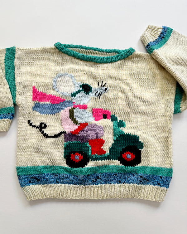 Handmade Front & Back Mouse On Vehicle Cotton Sweater 2Y