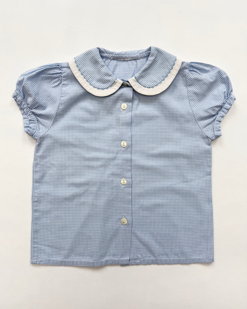 Vintage Jacadi Gingham Blouse Blue