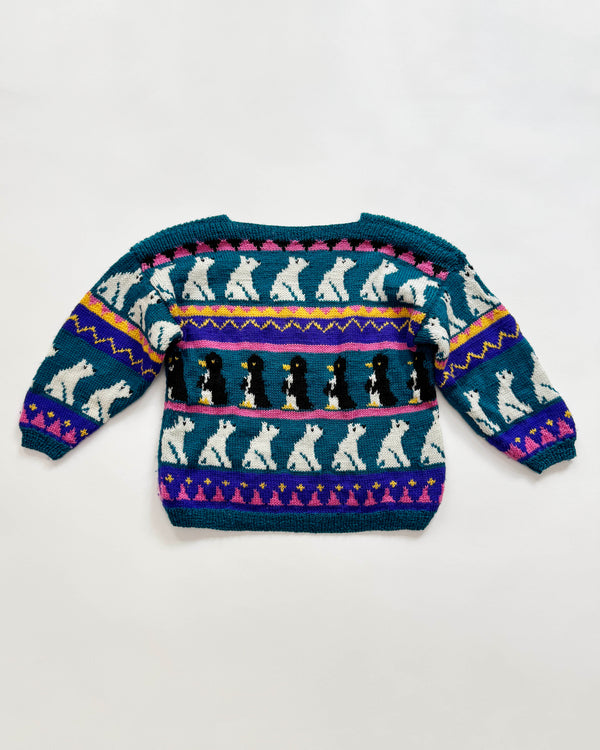 Handmade Jacquard Wool Penguin & Polar Bear Sweater 7Y