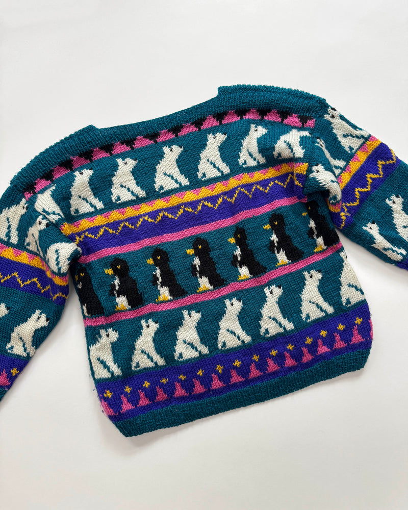 Handmade Jacquard Wool Penguin & Polar Bear Sweater 7Y
