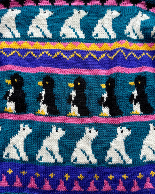 Handmade Jacquard Wool Penguin & Polar Bear Sweater 7Y
