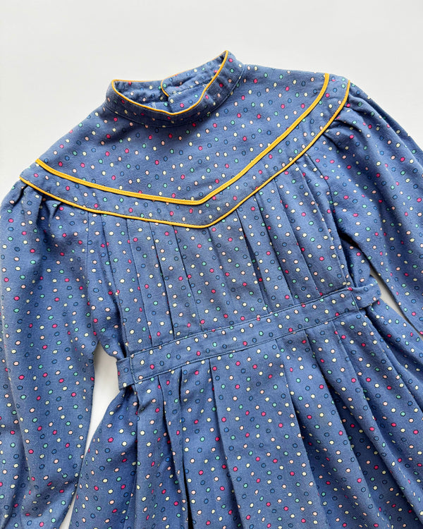 1979 Cacharel Pleated Dot Cotton Dress 5-6Y