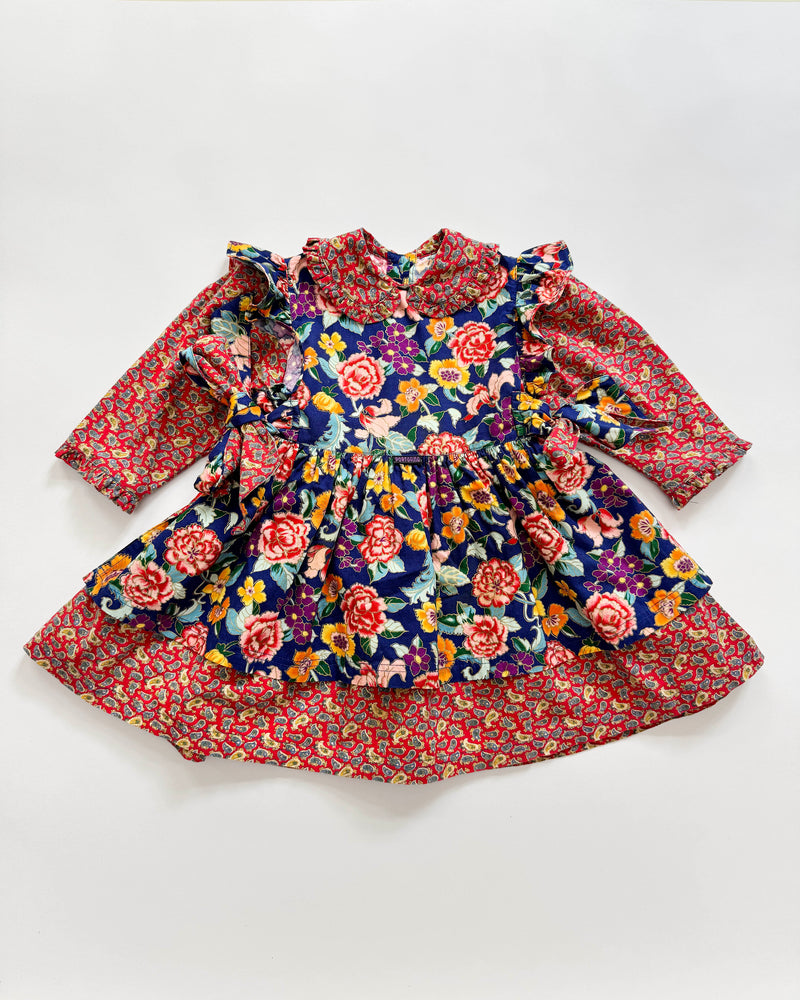 Paisely Cotton Dress With Floral Cotton Detachable Apron 2Y