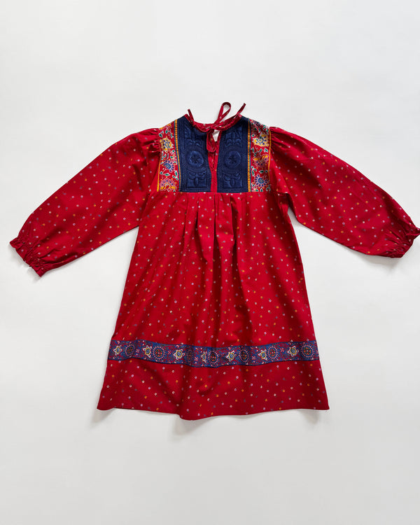 70s Patchwork Cotton Dress With Quilted Details 6-7Y