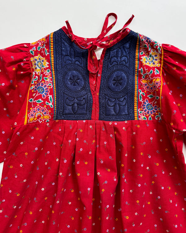 70s Patchwork Cotton Dress With Quilted Details 6-7Y
