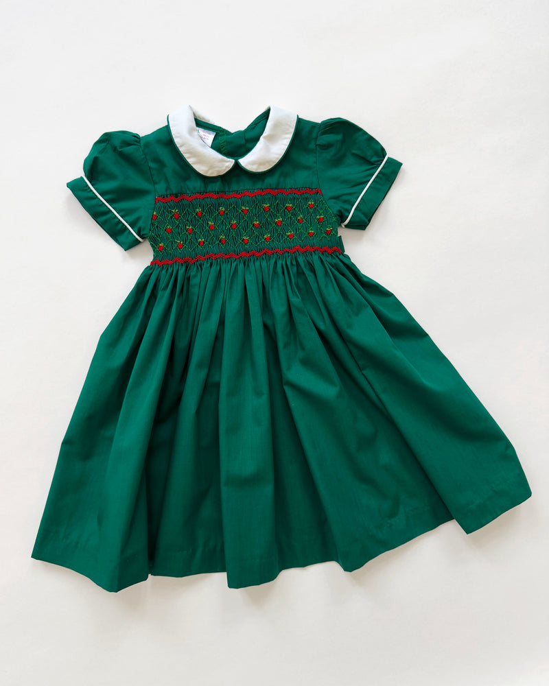 Hand-Smocked Cotton Dress Strawberry Embroidery