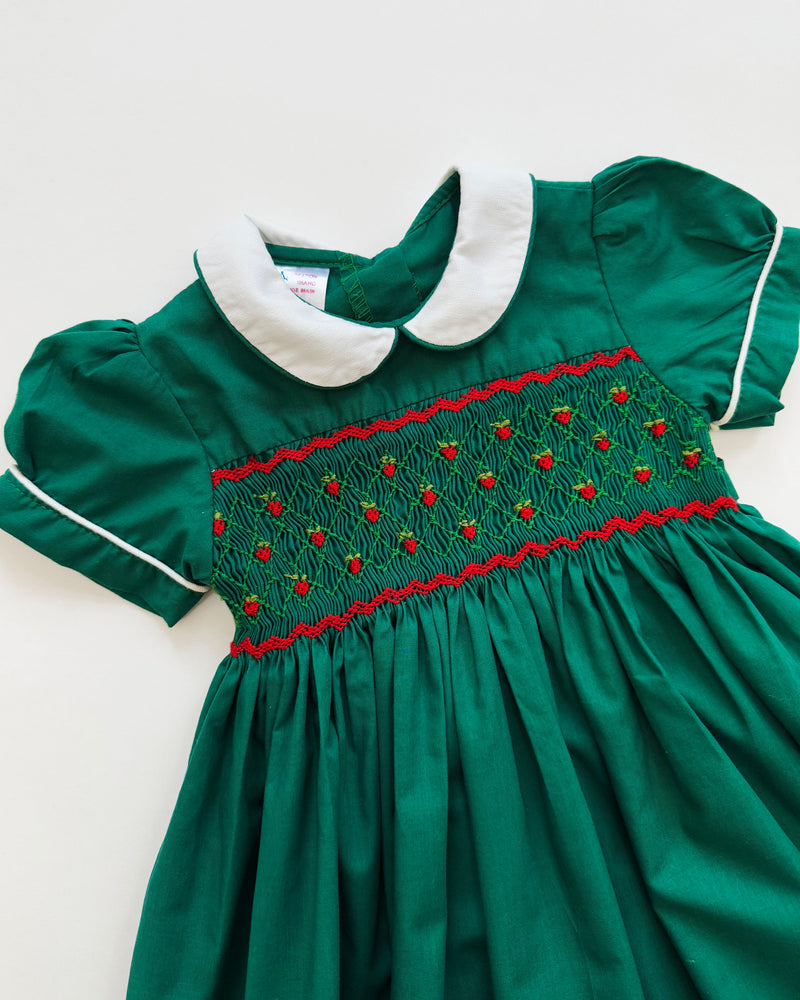 Hand-Smocked Cotton Dress Strawberry Embroidery