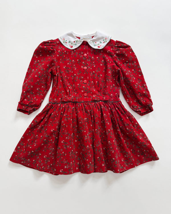 Floral Embroidered Corduroy Dress 3Y