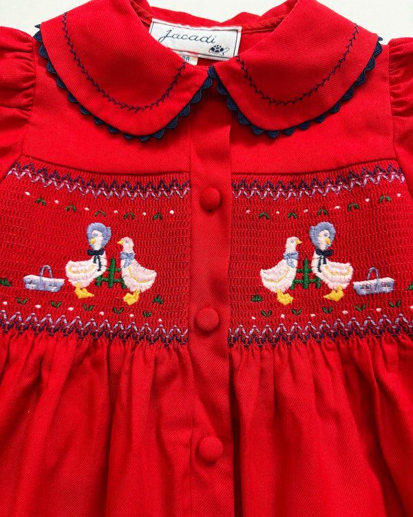 Jacadi Smocked Embroidered Goose Cotton Dress 2Y