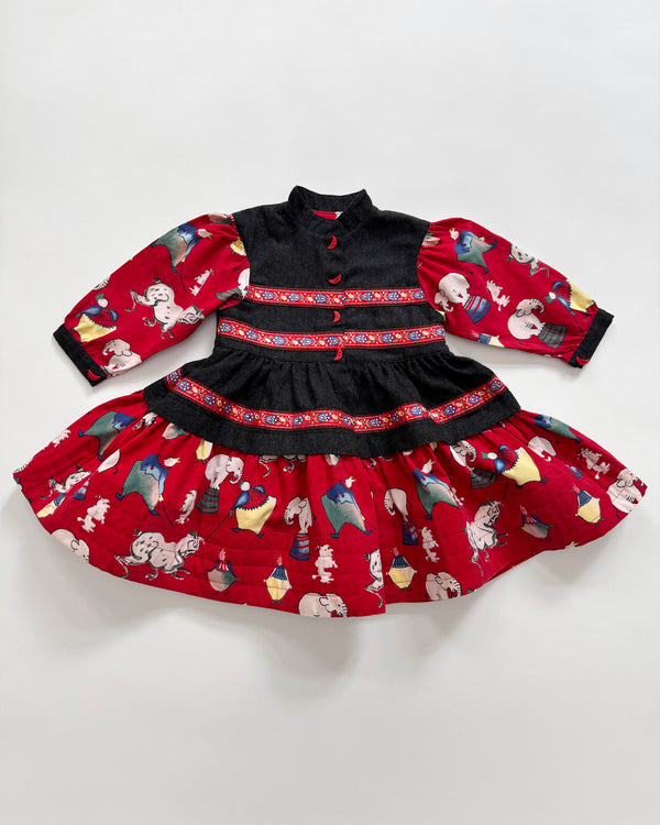 Circus Cotton & Wool Patchwork Dress With Moon Shaped Buttons 18M