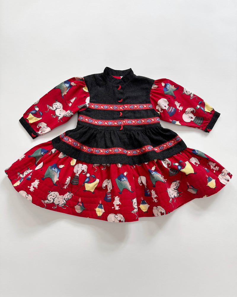 Circus Cotton & Wool Patchwork Dress With Moon Shaped Buttons 18M