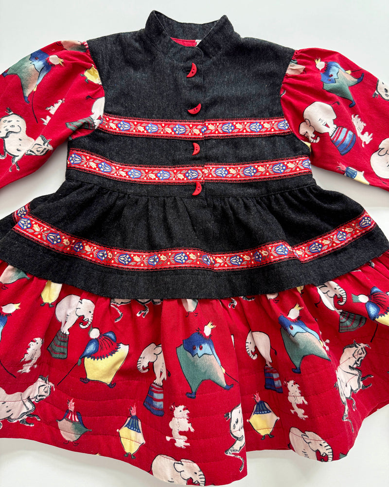 Circus Cotton & Wool Patchwork Dress With Moon Shaped Buttons 18M