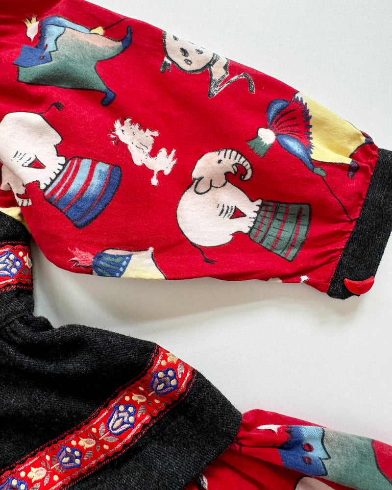 Circus Cotton & Wool Patchwork Dress With Moon Shaped Buttons 18M