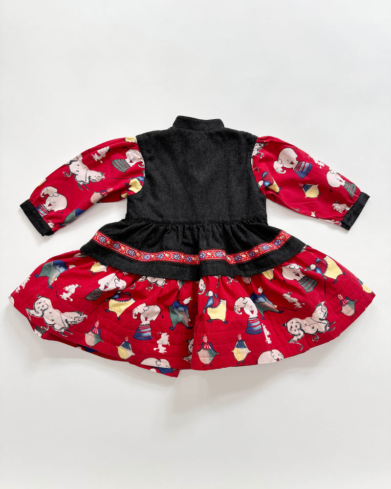 Circus Cotton & Wool Patchwork Dress With Moon Shaped Buttons 18M