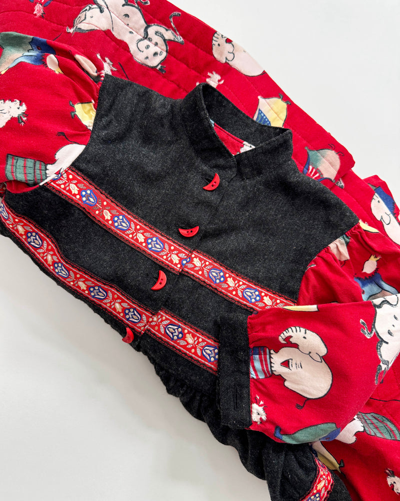 Circus Cotton & Wool Patchwork Dress With Moon Shaped Buttons 18M