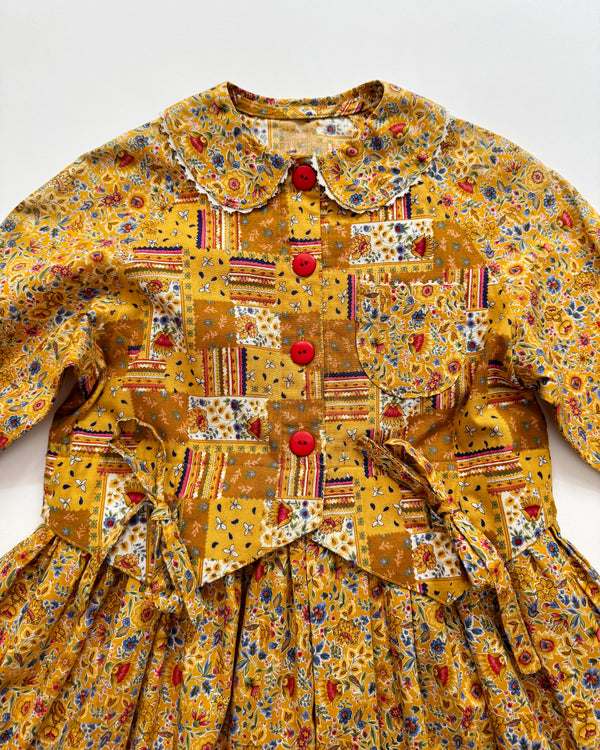 Handmade Patchwork Yellow Cotton Dress 4Y