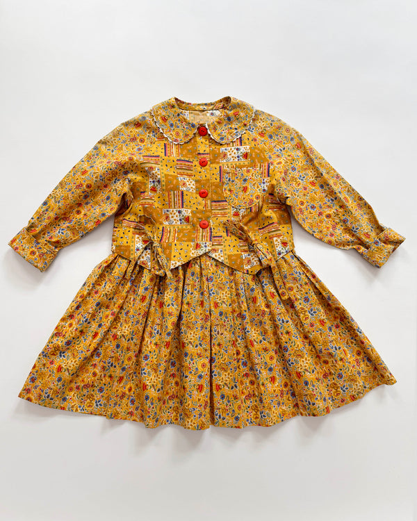 Handmade Patchwork Yellow Cotton Dress 4Y