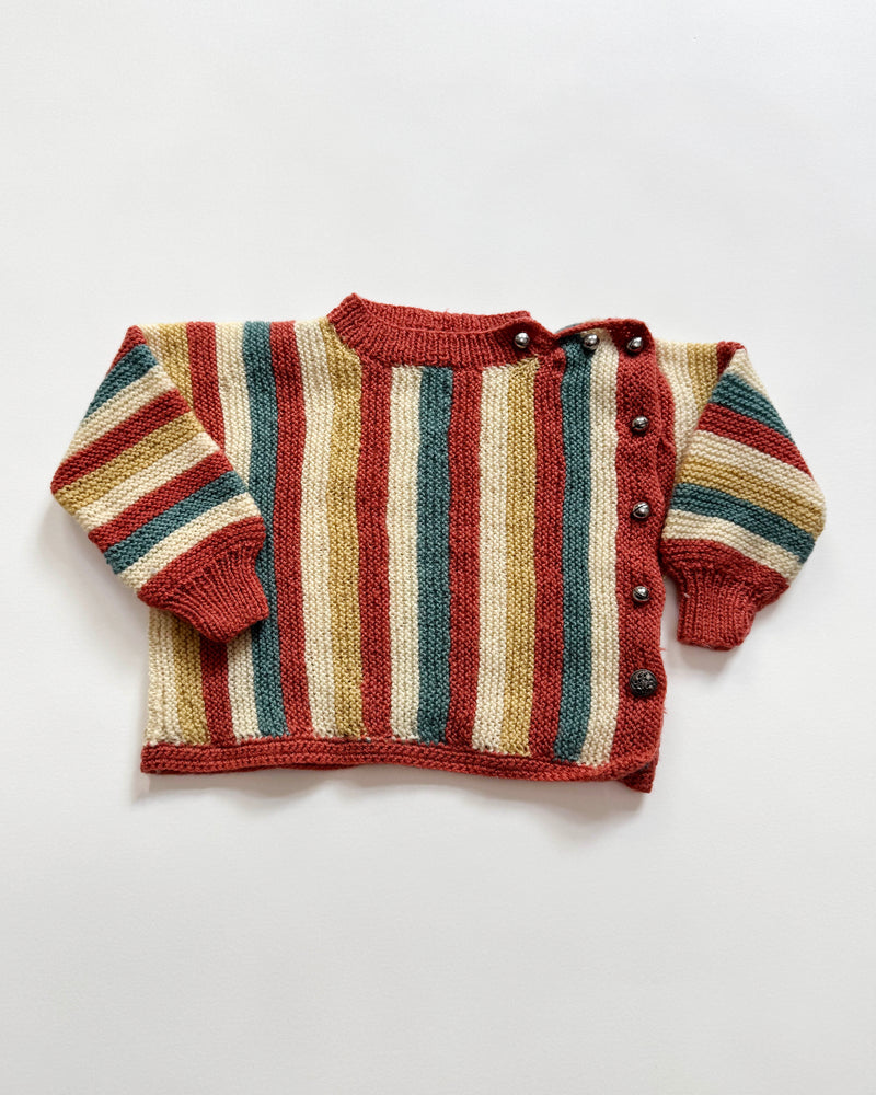 Handmade Newborn Striped Wool Cardigan With Bell Buttons 3M