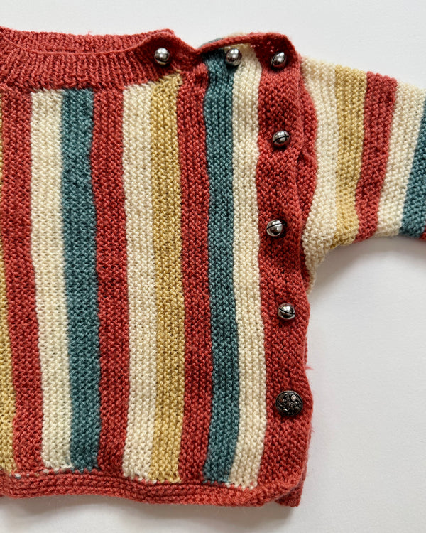 Handmade Newborn Striped Wool Cardigan With Bell Buttons 3M