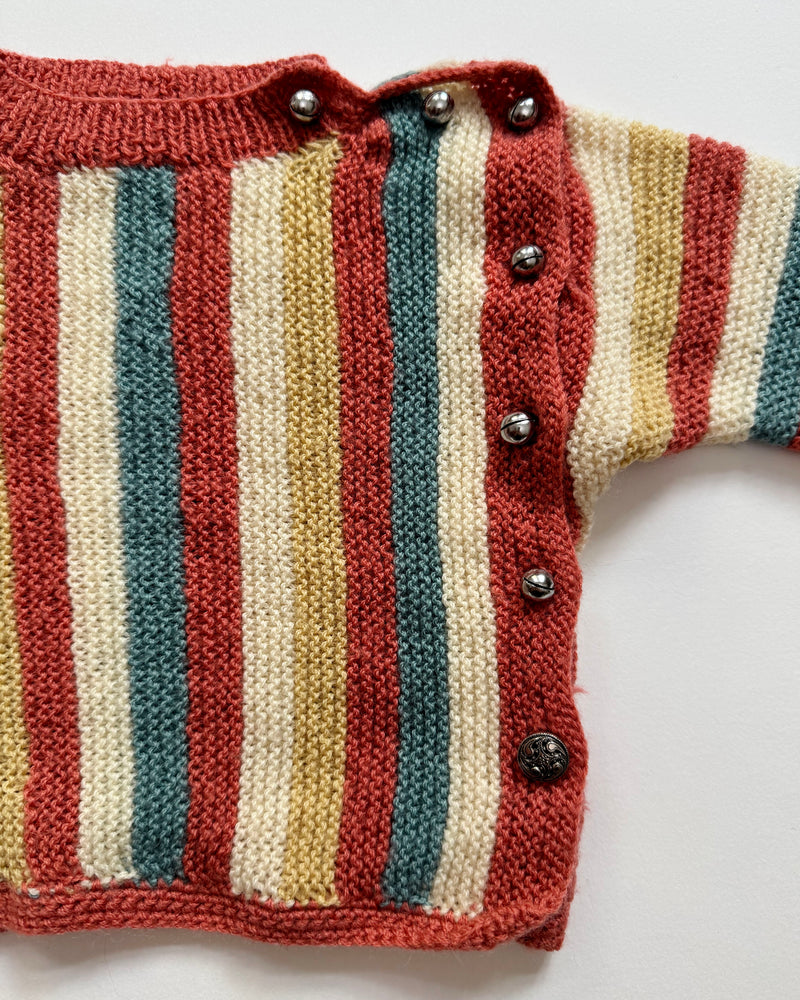 Handmade Newborn Striped Wool Cardigan With Bell Buttons 3M