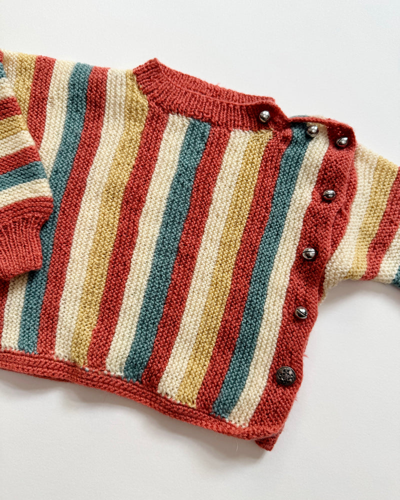 Handmade Newborn Striped Wool Cardigan With Bell Buttons 3M