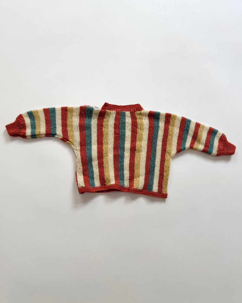 Handmade Newborn Striped Wool Cardigan With Bell Buttons 3M