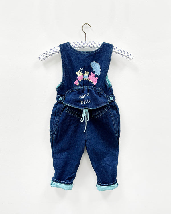 Vintage Cotton Lined Denim Train Romper 2Y