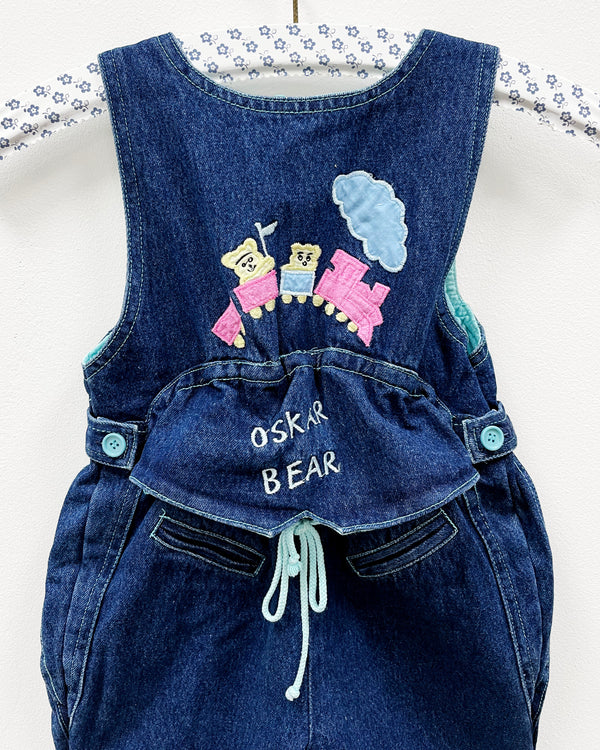 Vintage Cotton Lined Denim Train Romper 2Y
