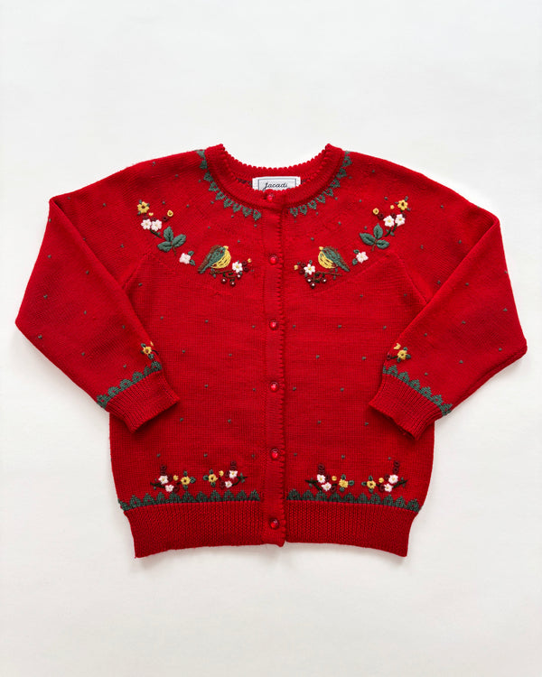 Vintage Jacadi Embroidered Wool Bird Cardigan