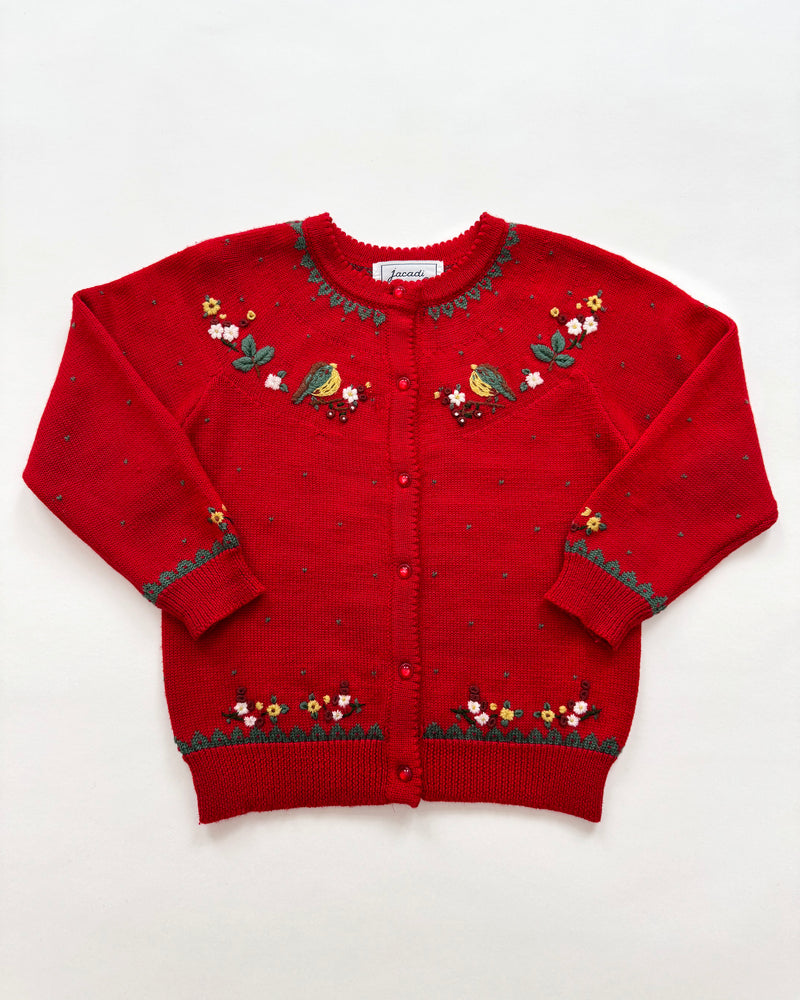 Vintage Jacadi Embroidered Wool Bird Cardigan