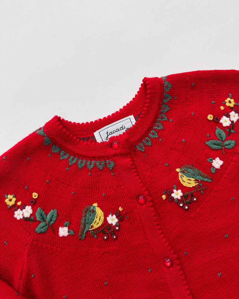 Vintage Jacadi Embroidered Wool Bird Cardigan